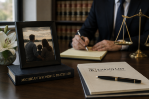 Michigan wrongful death lawyer reviewing a family loss case