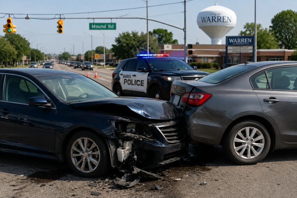 Two-car crash at a busy intersection in Warren, Michigan