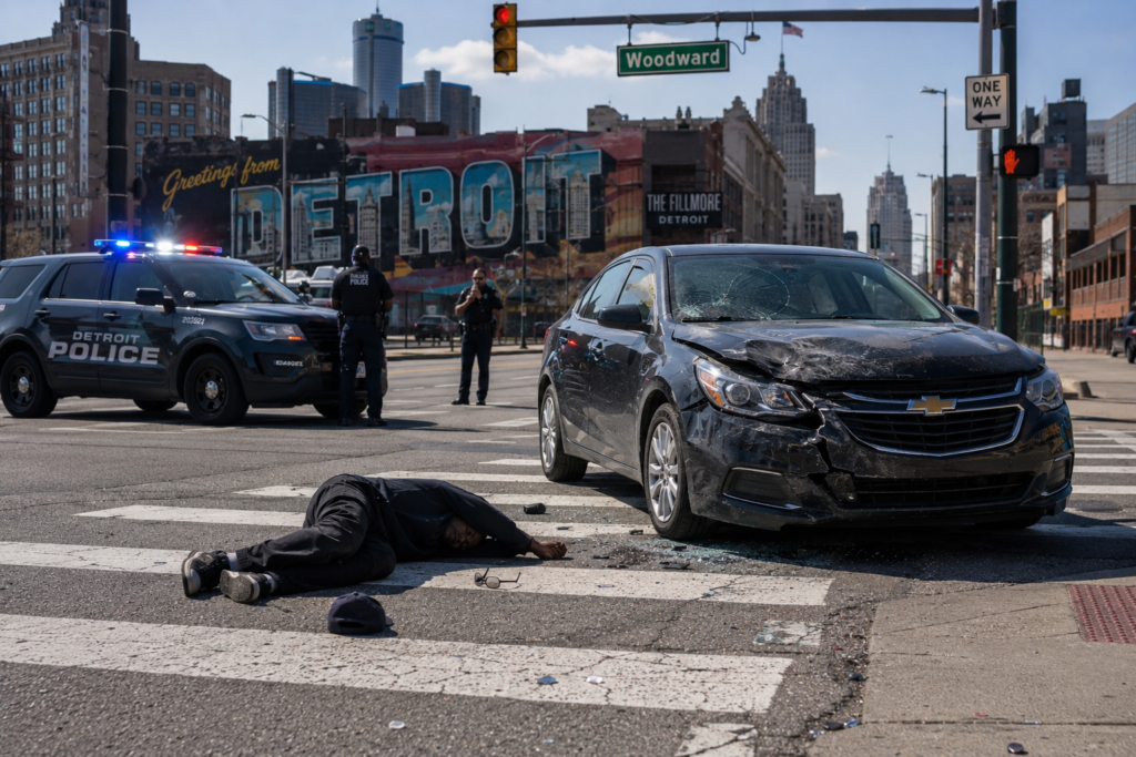 Pedestrian struck by a car at a Detroit intersection