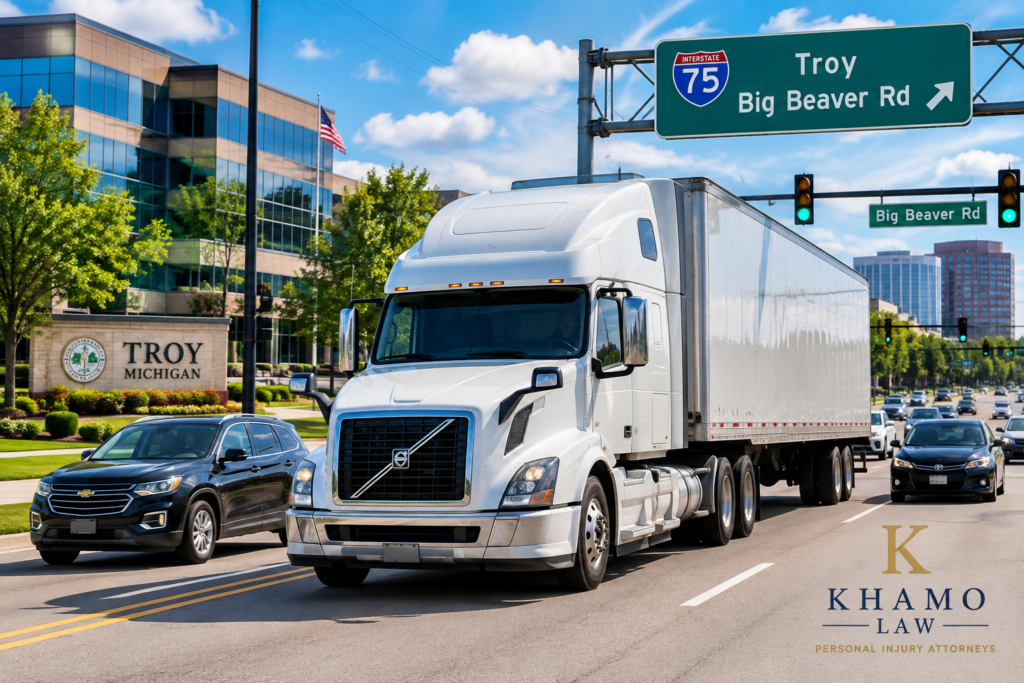 Commercial truck traveling near I-75 and Big Beaver Road in Troy Michigan