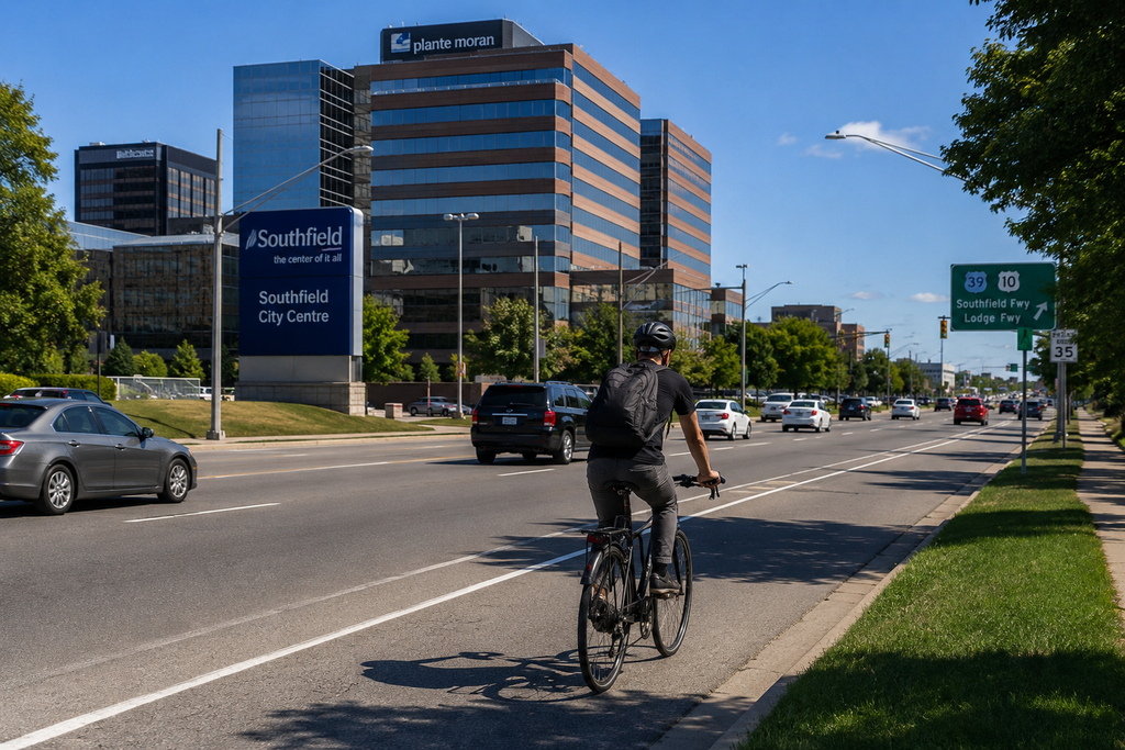 Major roadway and office district in Southfield Michigan