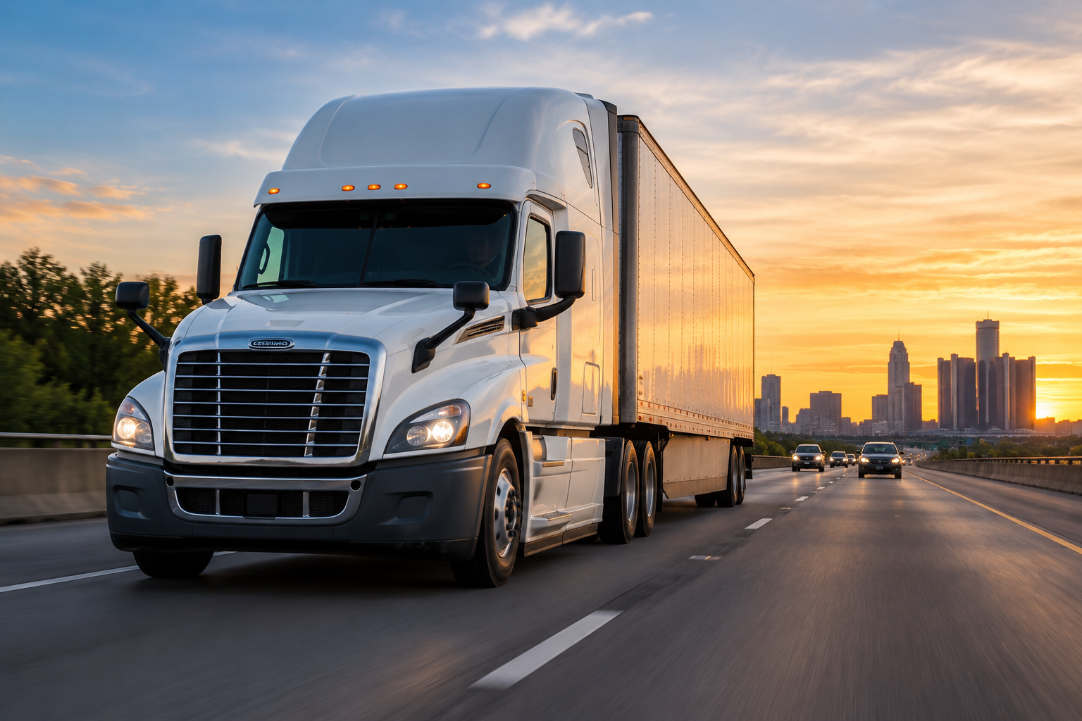 Semi-truck traveling on a Michigan highway