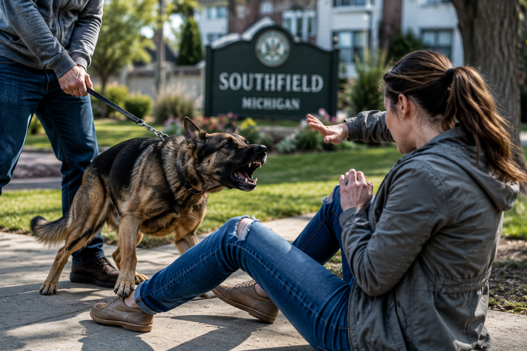 Woman threatened by a leashed dog during an attack in Southfield Michigan