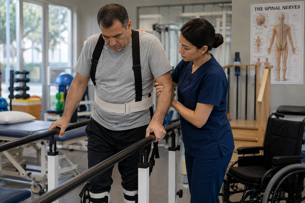 Patient undergoing physical rehabilitation after a spinal cord injury in Southfield Michigan